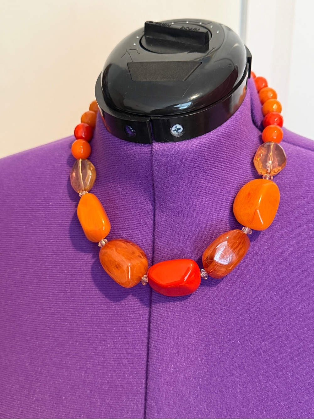 Bold Orange and Red Beaded Statement Necklace